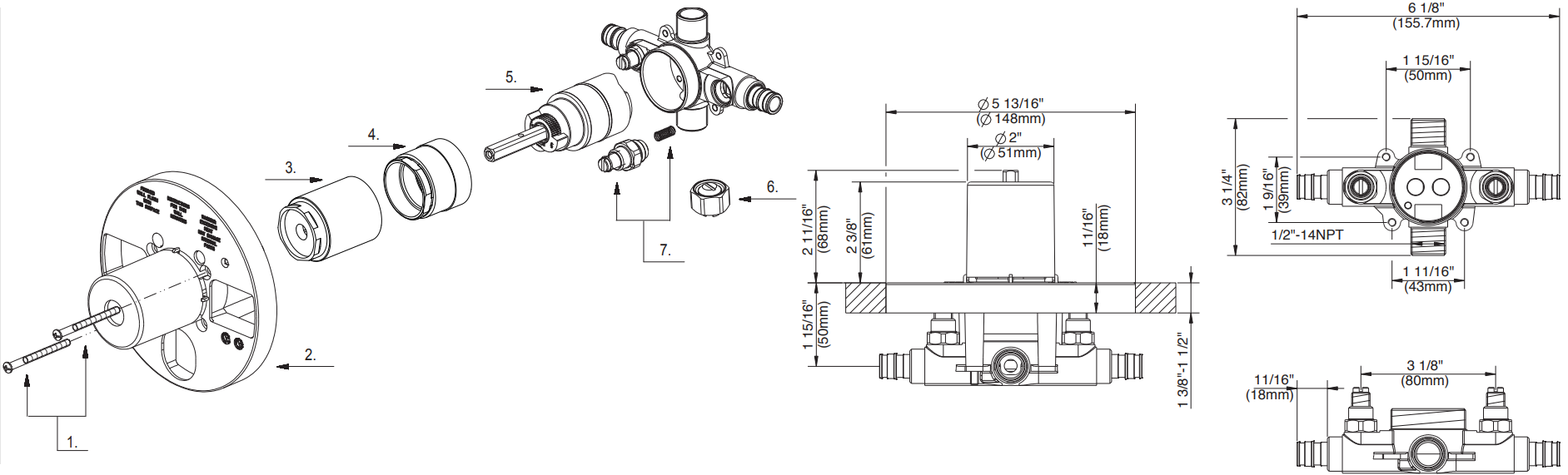Single Control Ceramic Pressure Balancing Valve Type A Pex Connection With Stops Specifications Images